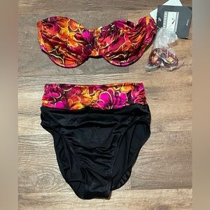 Jantzen vintage NWT ultra high waist black floral bikini 2 piece swimsui…